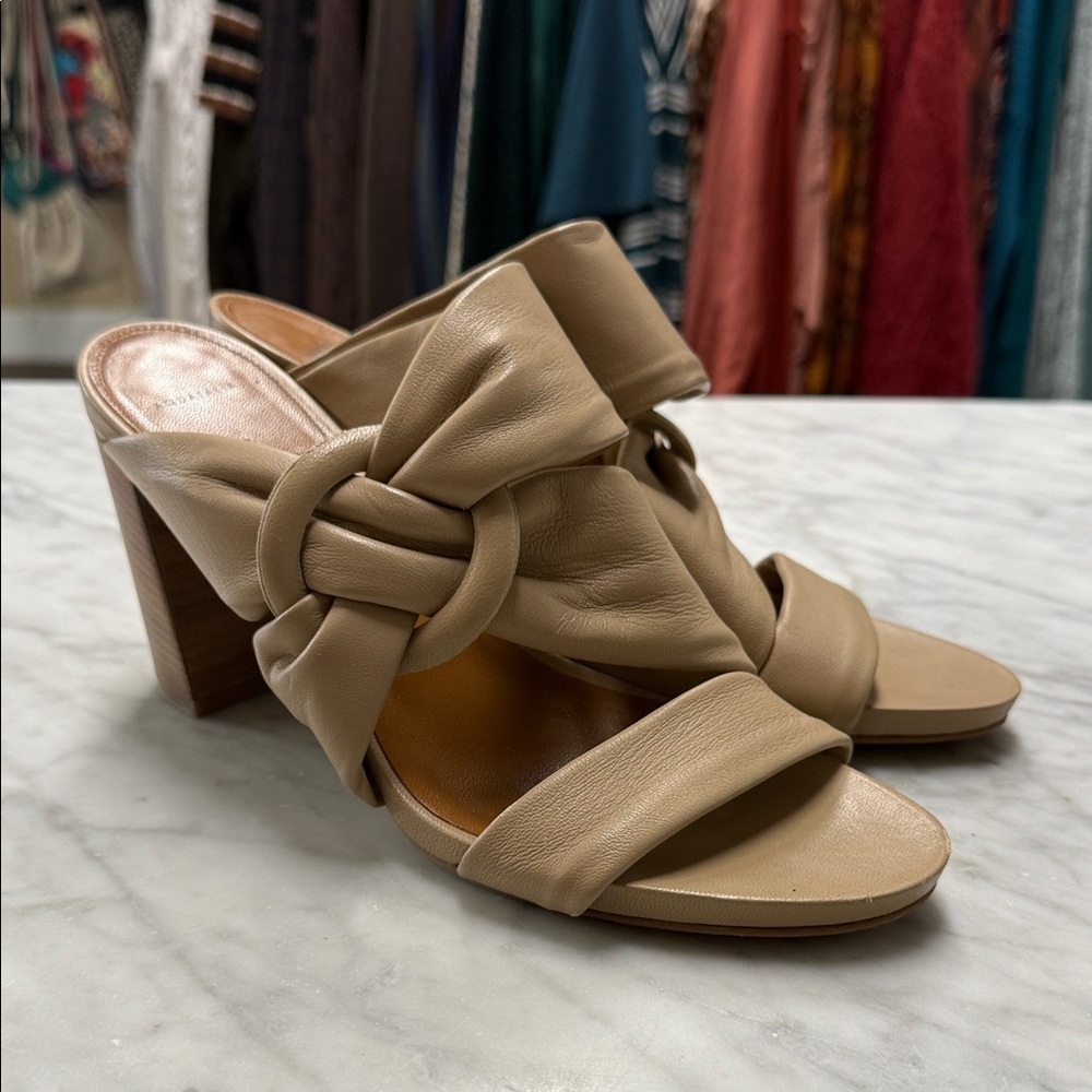 Aquatalia Breane Tan Leather Knotted Slip on Open Toe Sandal Size 11